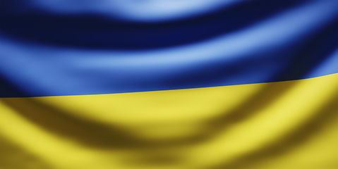 Image showing National flag of Ukraine.  Blue and yellow silk fabric Ukrainian