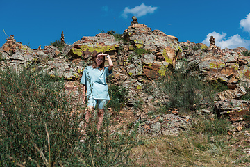 Image showing woman in Altai mountains, beauty summer day