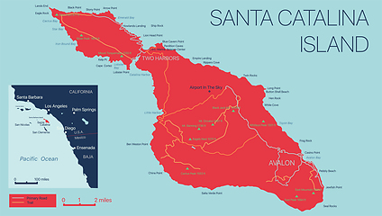 Image showing Vector detailed map of Santa Catalina Island, California, USA