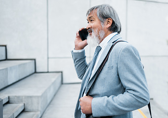 Image showing Asian man, business leader and phone call for marketing planning, conversation and communication to connect. Leadership, male entrepreneur and smartphone for discussion, talking or marketing strategy