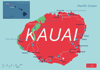 Image showing Kauai island detailed editable map