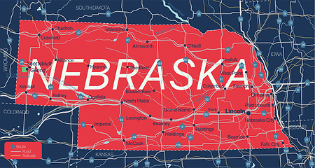 Image showing Nebraska state detailed editable map