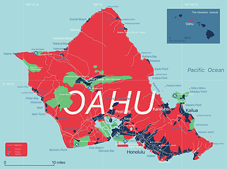 Image showing Oahu island detailed editable map