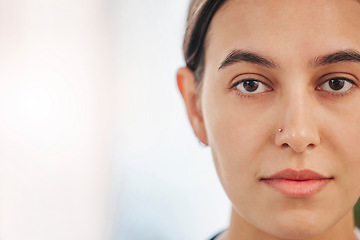 Image showing Face, skincare and portrait of Indian woman with natural beauty, healthy skin and wellness. Healthcare, dermatology and head of young Asian female model for skincare products, facial and body care