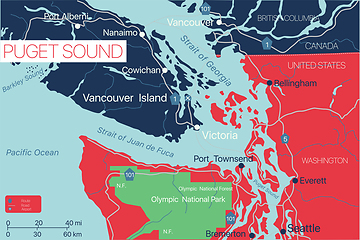 Image showing Puget Sound detailed editable map