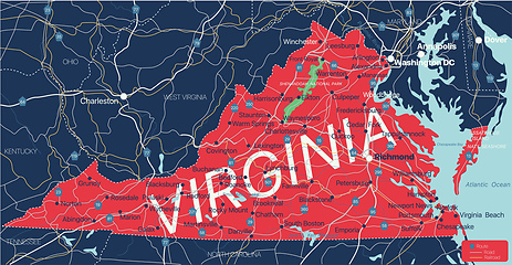 Image showing Virginia state detailed editable map