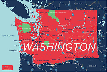 Image showing Washington state detailed editable map