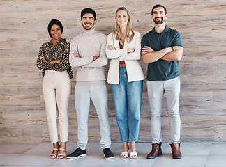 Image showing Business people, portrait and proud company teamwork, diversity and equality with a workforce mission, goal and career collaboration. Office team leadership, partnership and group for our vision