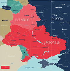 Image showing Belarus and Ukraine countries detailed editable map