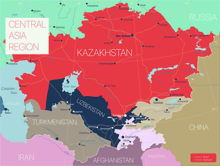 Image showing Central Asia region detailed editable map