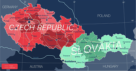 Image showing Czech Republic and Slovakia countries detailed editable map