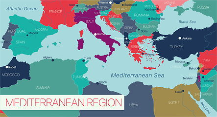 Image showing Mediterranian sea region detailed editable map