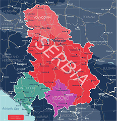 Image showing Serbia Kosovo and Montenegro detailed editable map