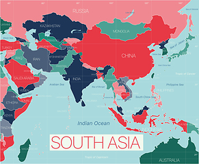 Image showing South Asia region detailed editable map