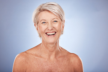 Image showing Face, beauty and antiaging with a senior woman in studio on a gray background for skincare or wellness. Portrait, cosmetics and luxury with a mature female posing to promote a natural skin product