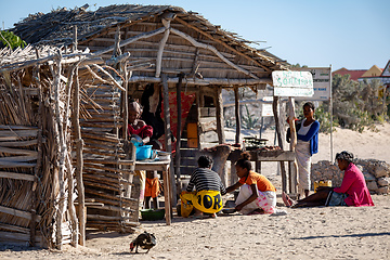 Image showing Meat stall in a hut on a hot and sunny day. Anakao Madagascar