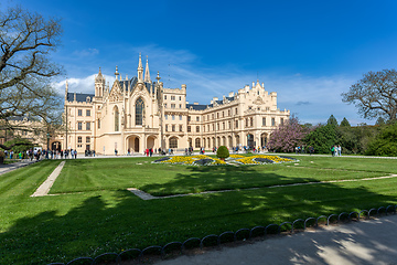 Image showing Lednice Chateau with beautiful gardens with flowers, Czech Republic