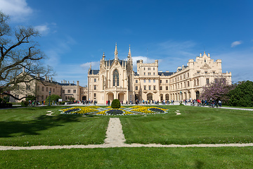 Image showing Lednice Chateau with beautiful gardens with flowers, Czech Republic