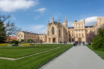 Image showing Lednice Chateau with beautiful gardens with flowers, Czech Republic