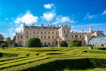 Image showing Lednice Chateau with beautiful gardens with flowers, Czech Republic