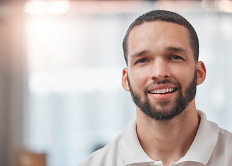 Image showing Physiotherapy, portrait and man with a smile for healthcare, chiropractic rehabilitation and physical therapy. Happy, medical and face of a physiotherapist with pride for job with mockup space