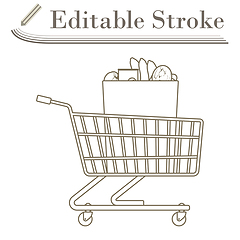 Image showing Shopping Cart With Bag Of Food Icon