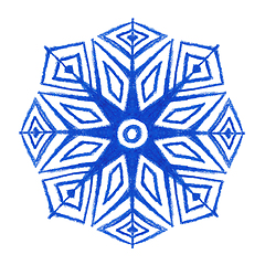 Image showing Hand drawn snow flake, hand made art with crayon. Abstract geometric snowflake