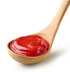 Image showing tomato sauce in wooden ladle