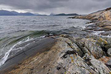 Image showing rock formations on the coast with storm clouds