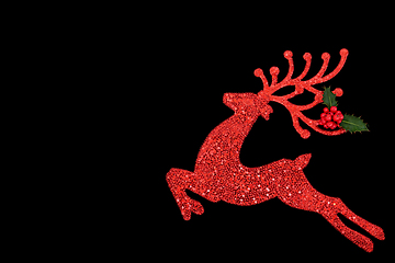 Image showing Christmas Eve Sparkling Red Reindeer Ornament