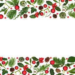 Image showing Christmas Winter Holly Flora Red Bauble Background Border