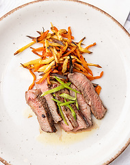 Image showing Beef steak with sweet potato