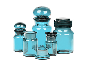 Image showing Empty blue apothecary bottles isolated on white background