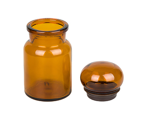 Image showing Empty vintage apothecary bottle with open lid