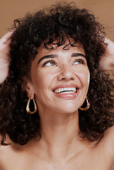 Image showing Woman, beauty and skincare of a happy model face from natural dermatology and facial skin glow. Cosmetics, skincare and healthy self care of a person smile after wellness and collagen treatment