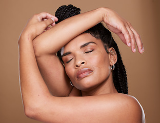Image showing Black woman, skincare and wellness of a model with facial health, cosmetic and beauty skin care. Woman face with wellbeing, dermatology and healthy face flow with cosmetics and cosmetology lifestyle