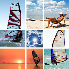 Image showing Collage of images on a summer sports theme. Surfing