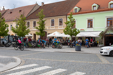 Image showing Many cyclists gather in the popular destination of Valtice, located in the center of the historic city.