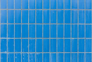 Image showing Blue ceramic tile wall background