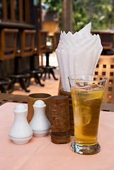 Image showing Restaurant table with beer