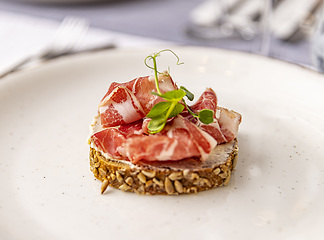 Image showing Open prosciutto sandwich