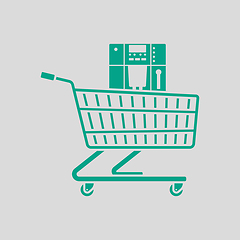 Image showing Shopping Cart With Cofee Machine Icon