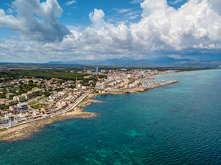 Image showing Cityscape and beach drone landscape panorama Can Picafort Mallorca Spain.