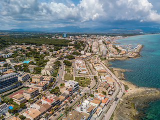 Image showing Cityscape and beach drone landscape panorama Can Picafort Mallorca Spain.