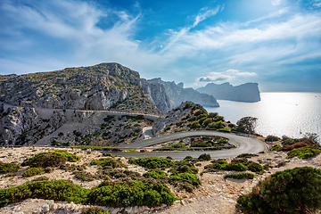 Image showing Winding narrow road to lighthouse at Cape Formentor in the Coast of North Mallorca, Spain