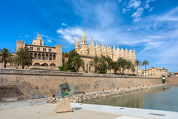 Image showing Gothic medieval cathedral La Seu and Royal Palace of La Almudaina. Palma de Mallorca. Balearic Islands Spain.