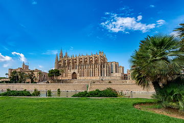 Image showing Gothic medieval cathedral La Seu and Royal Palace of La Almudaina. Palma de Mallorca. Balearic Islands Spain.