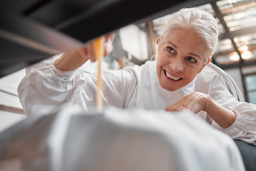 Image showing Honey, beekeeper working and honeycomb production industry workshop, sugar pouring and bee farming. Woman, beekeeping product and happy worker or natural organic, food nutrition farmer with bees wax