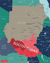 Image showing South Sudan country detailed editable map