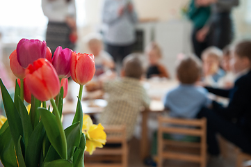 Image showing Concept of spring holiday, womens day or mothers day in montessori school